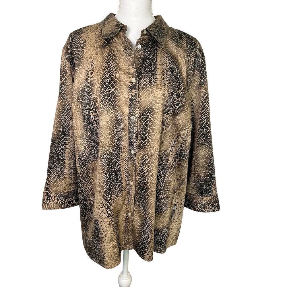 Lauren Ralph Lauren cotton 3/4 sleeve snakeskin print button down size 3X